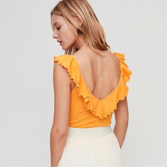Aritzia Wilfred Danette Yellow Orange Bodysuit, size small - Picture 3 of 9